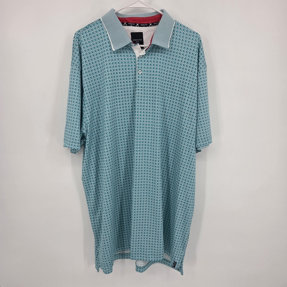 Kenneth Cole GOLF Mens 2XL Performance Short Sleeve Polo Shirt Teal Stretch Logo